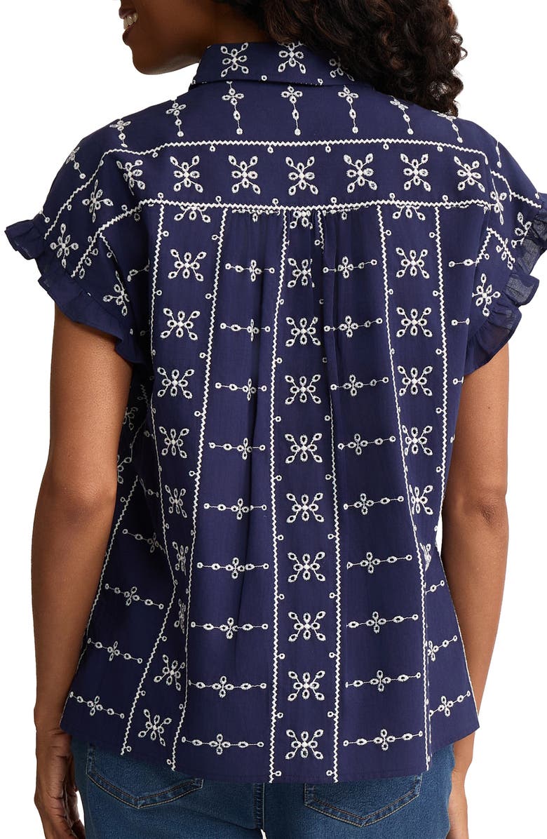 Jones New York Embroidered Shirt, Alternate, color, Pacific Navy / Natural White