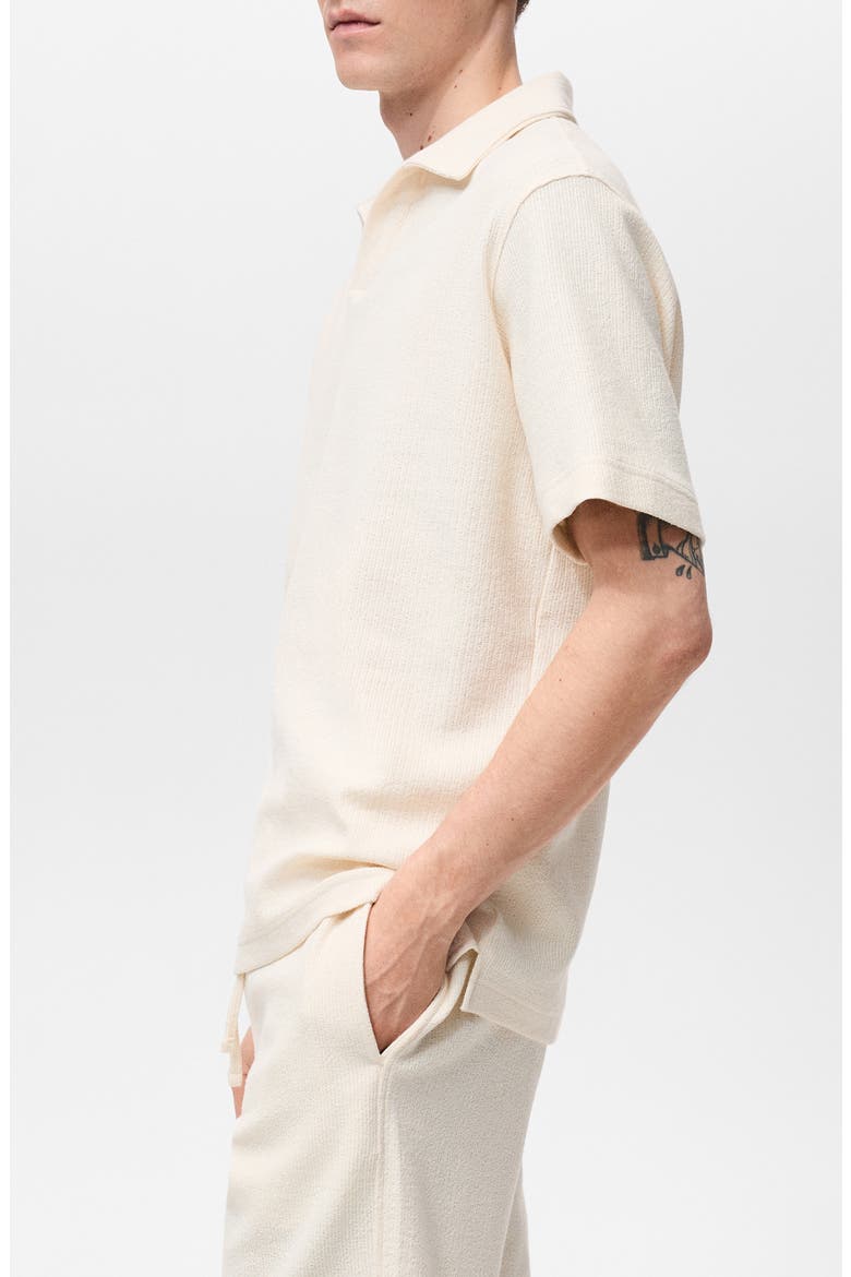 Johnny Collar Textured Cotton Blend Polo, Alternate, color, ECRU