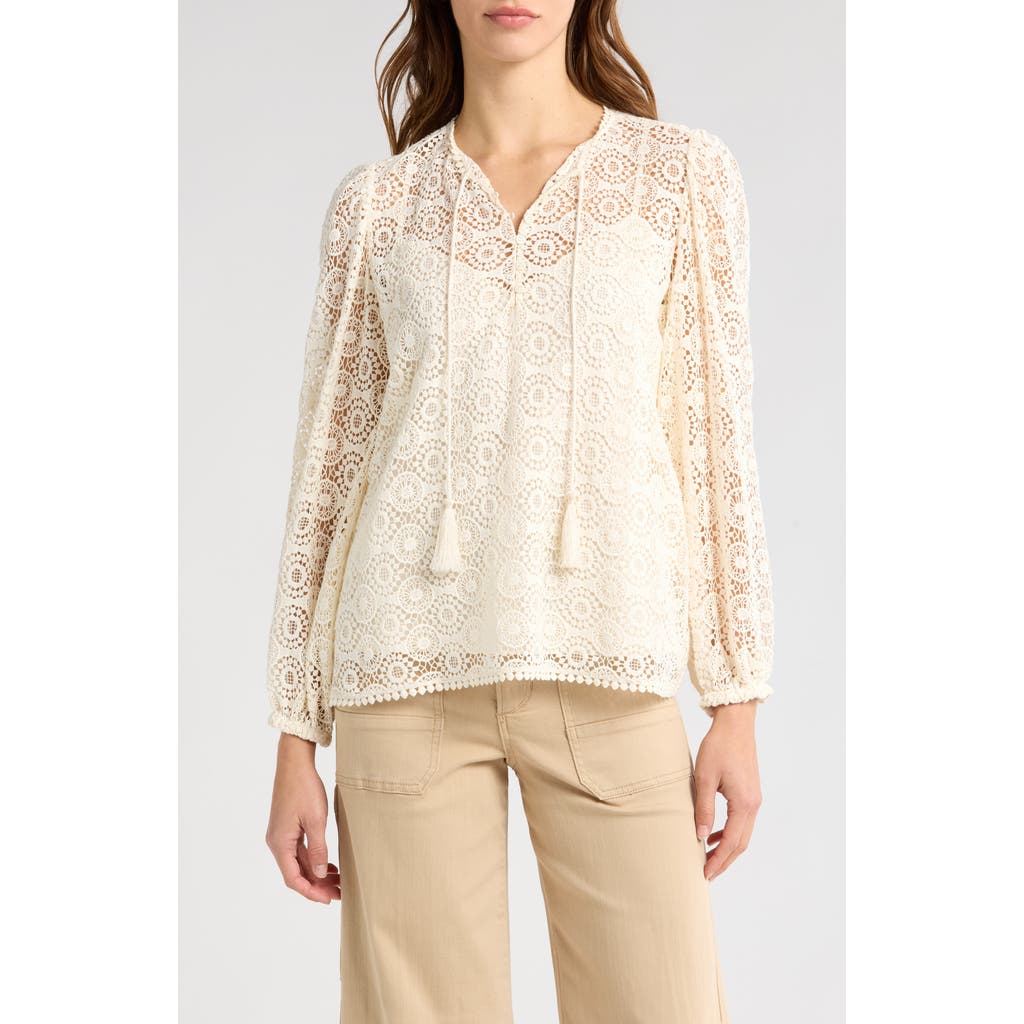 Frame Cotton Crocheted Lace Blouse In Cream