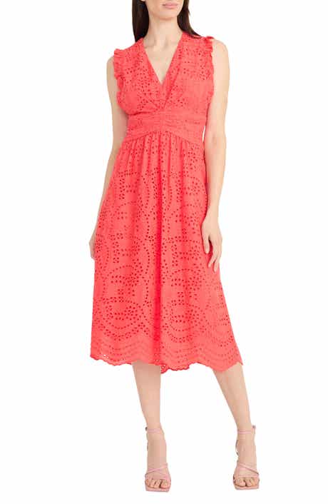 Maggy London Sleeveless Embroidered Eyelet Midi Dress