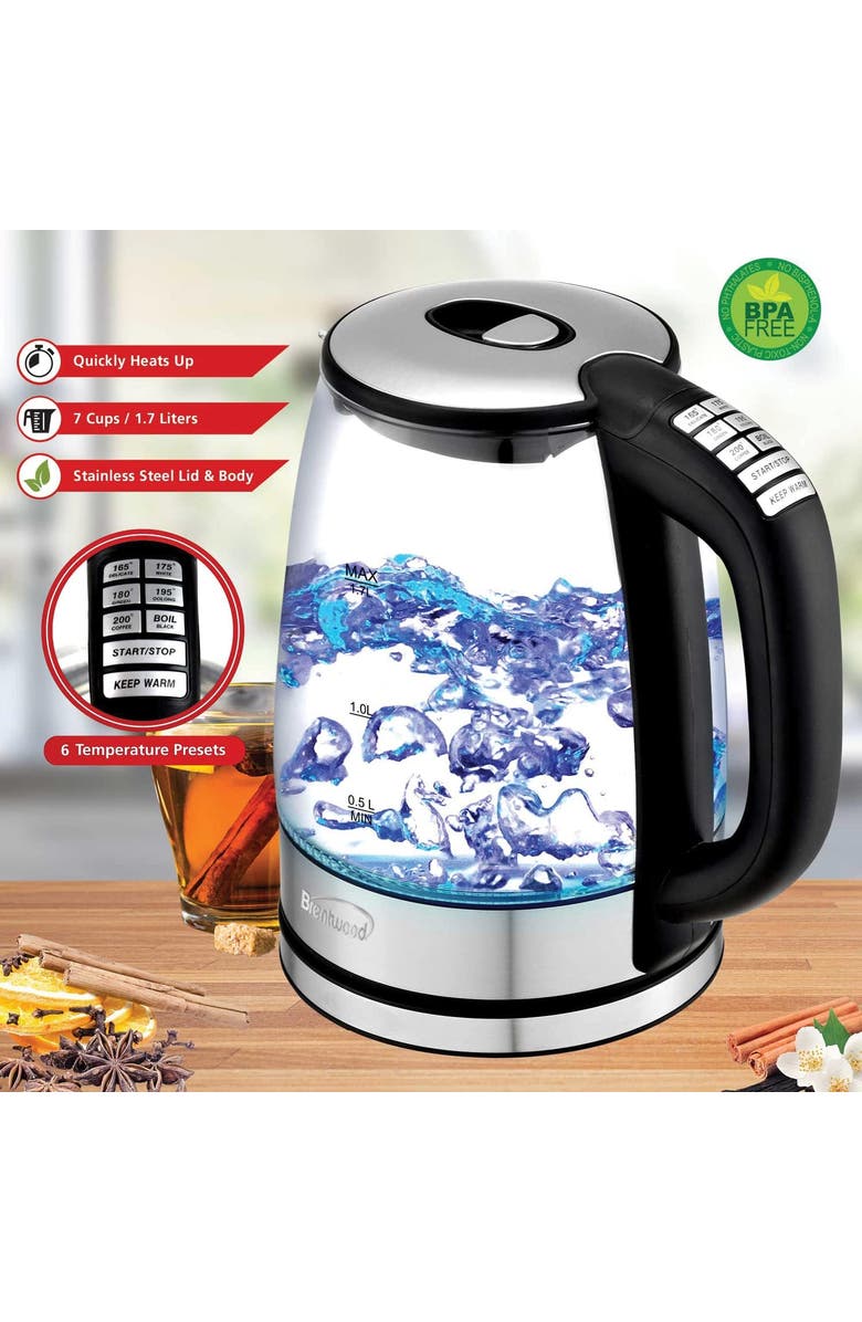 Brentwood Cordless Electric Kettle, Alternate, color, Stainless Steel