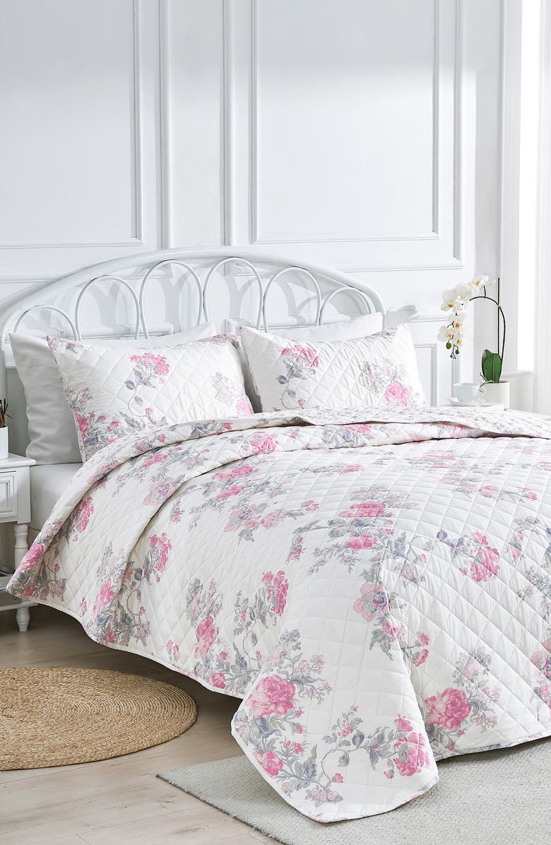 MELANGE HOME Rose Percale Cotton Quilt & Shams Set, Alternate, color, Pink/ Pink