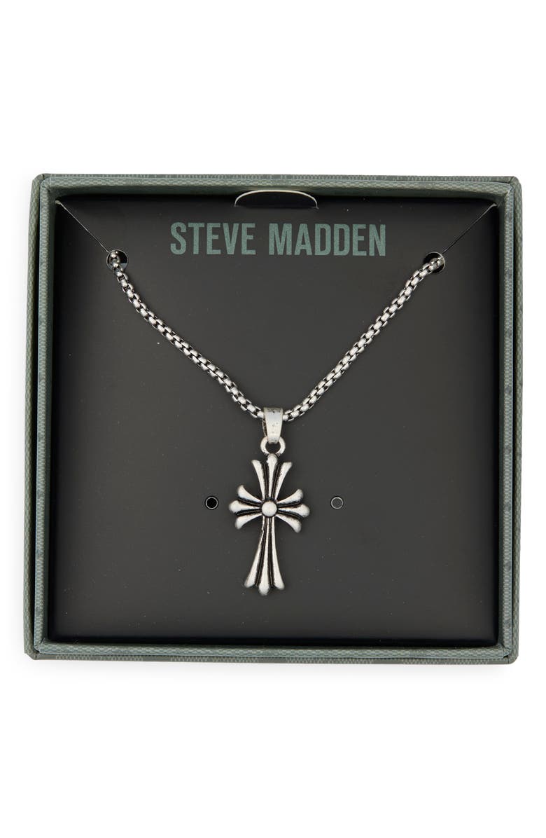 Steve Madden Cross Pendant Necklace, Main, color, Shiny Rhodium