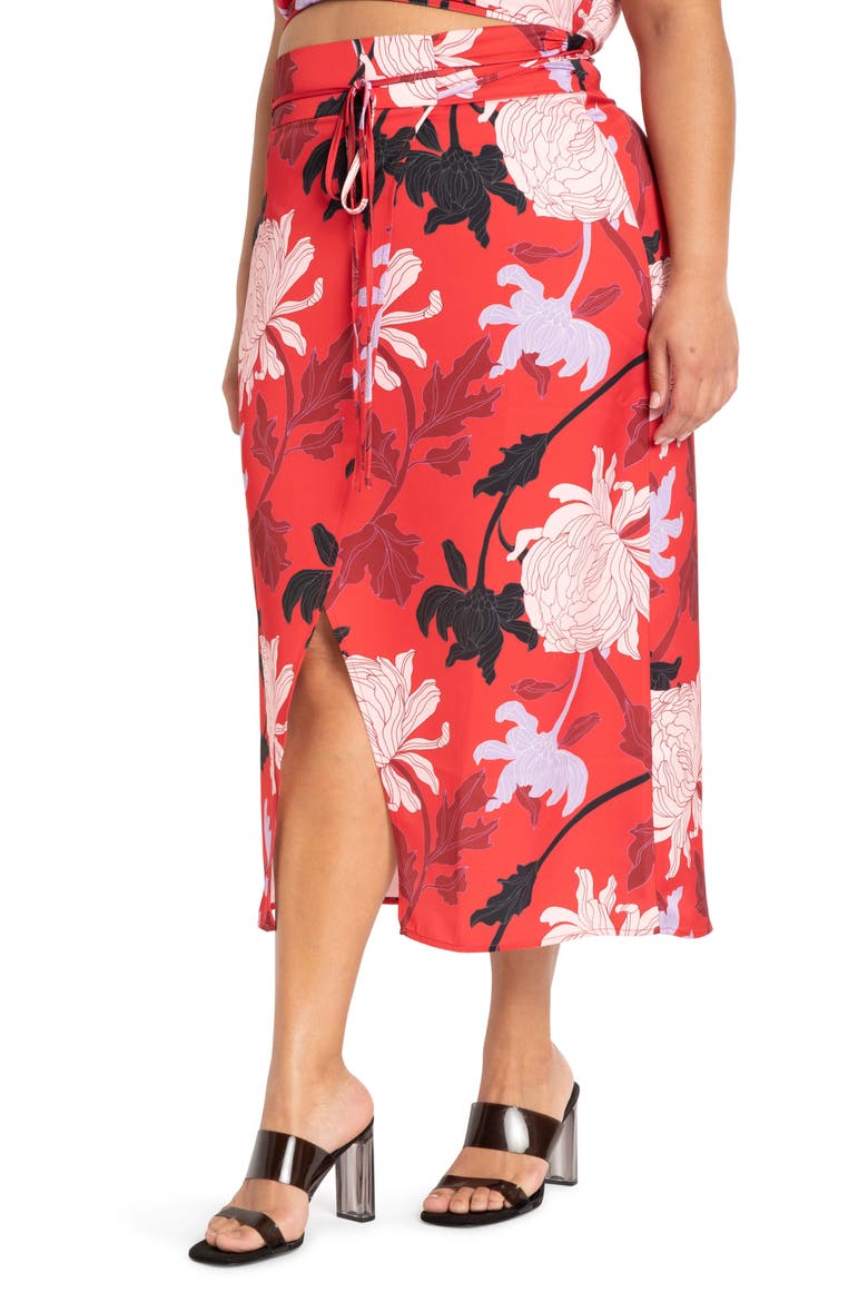 Floral Wrap Front Satin Skirt, Main, color, FLORAL