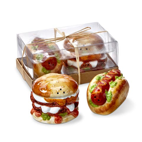Multicolor Ceramic Burger Hot Dog Salt Pepper Shakers Set