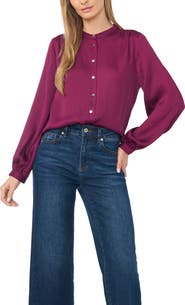 Halogen® Shirred Long Sleeve Band Collar Shirt