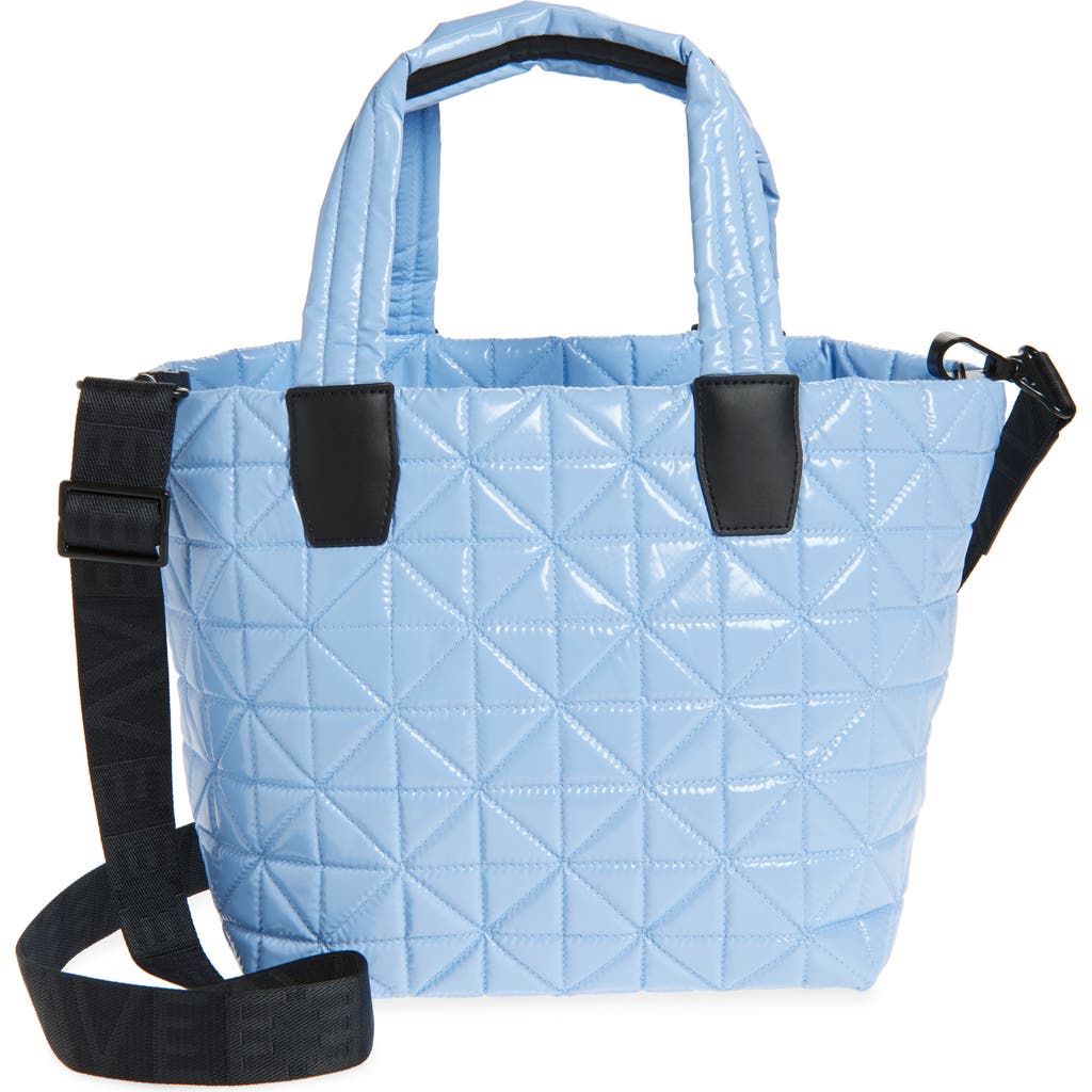 Veecollective Small Vee Quilted Recycled Nylon Tote In Cerulean Vinyl