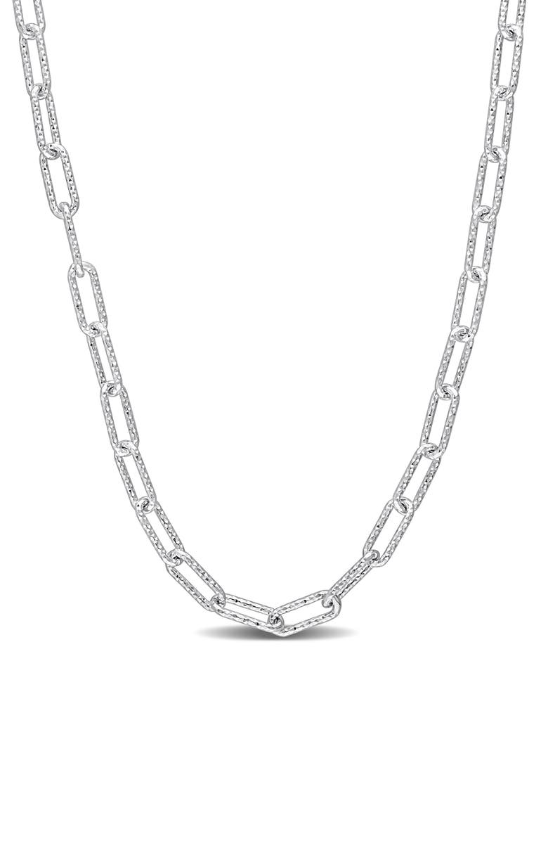 DELMAR Textured Paper Clip Chain Necklace, Main, color, Silver