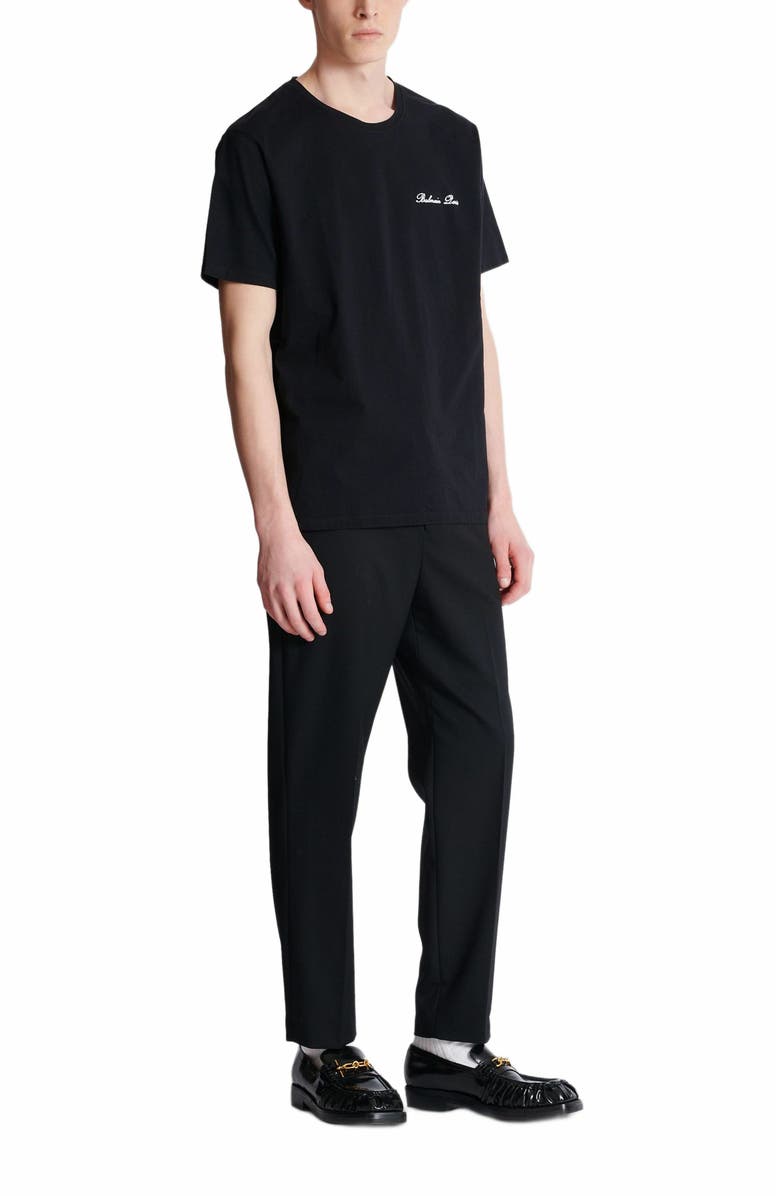 Balmain Embroidered Balmain Signature T-Shirt, Main, color, Black