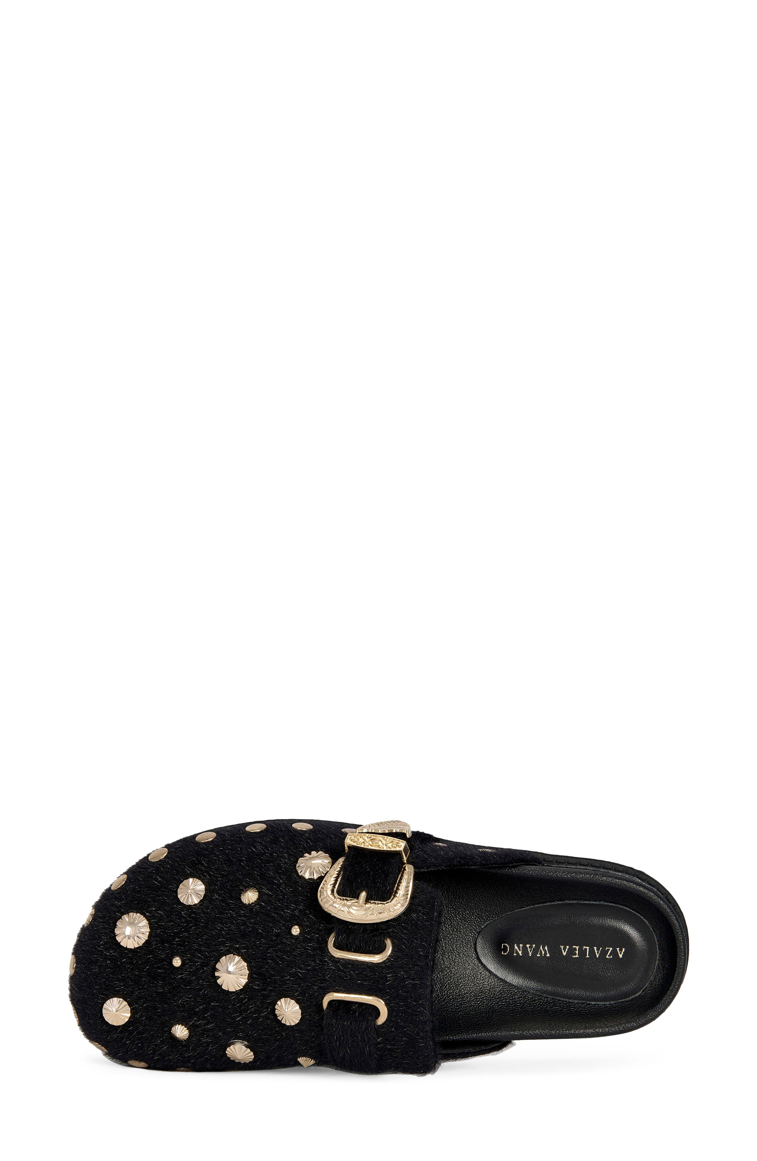Walsh Stud Faux Fur Mule, Alternate, color, BLACK