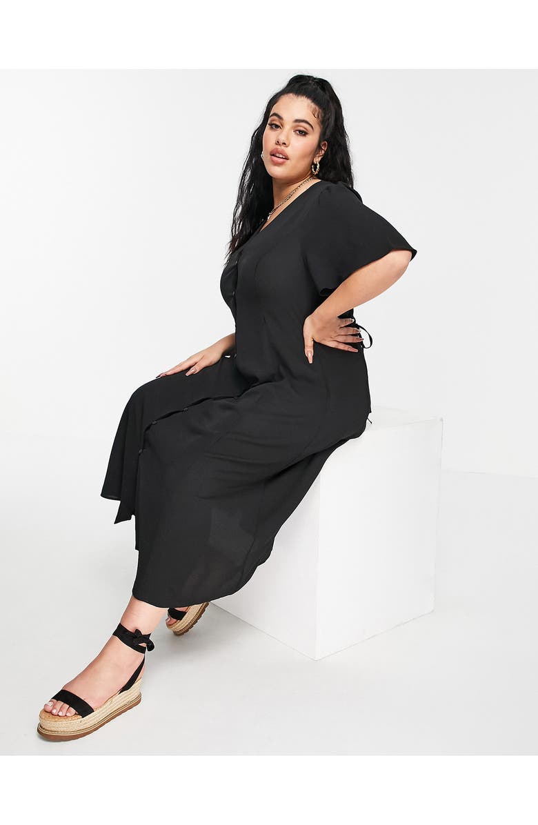 ASOS DESIGN Curve Button-Up Midi Dress, Alternate, color, 