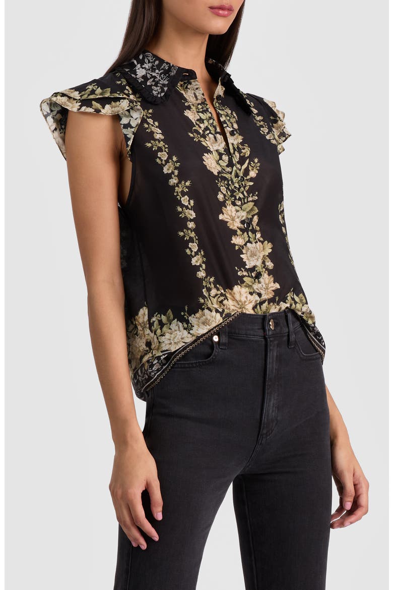 Martel Flutter Sleeve Cotton & Silk Button-Up Top, Alternate, color, FREE FALLING