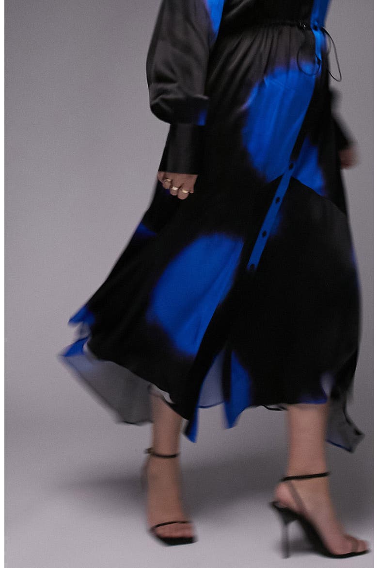 Curve Print Long Sleeve Midi Shirtdress, Alternate, color, BLACK