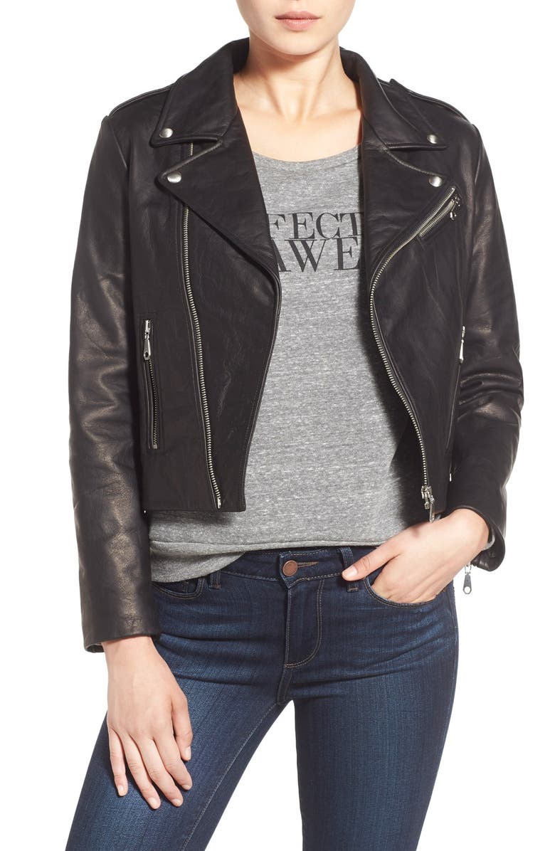 Rebecca Minkoff 'Nana' Leather Moto Jacket, Main, color, 