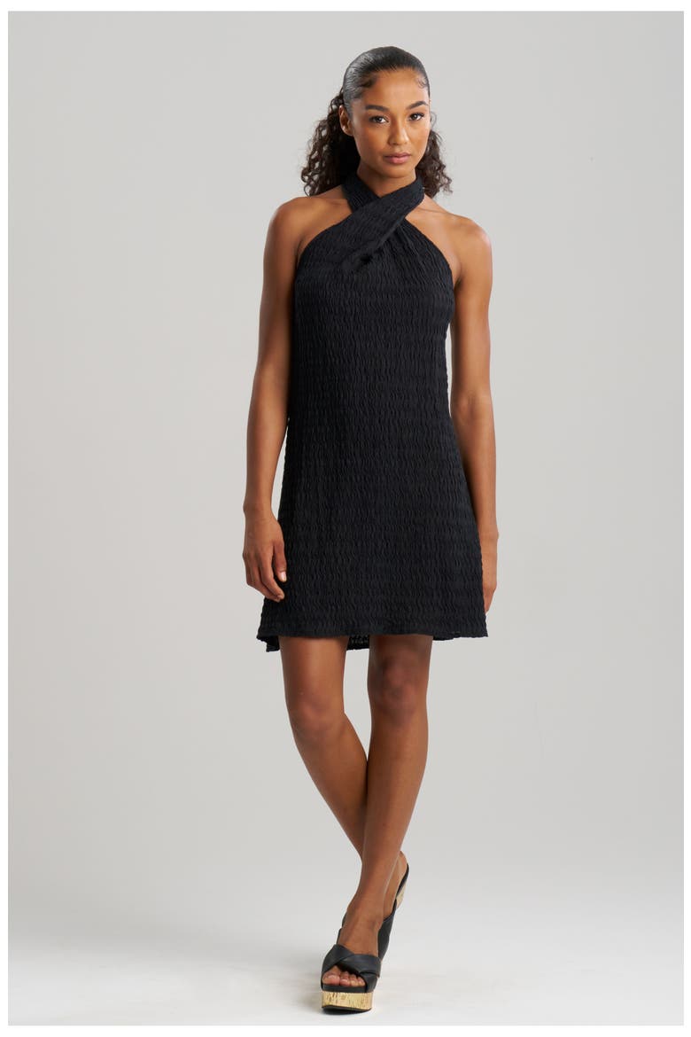 Waves Mini cover-up Halter Dress, Main, color, Black
