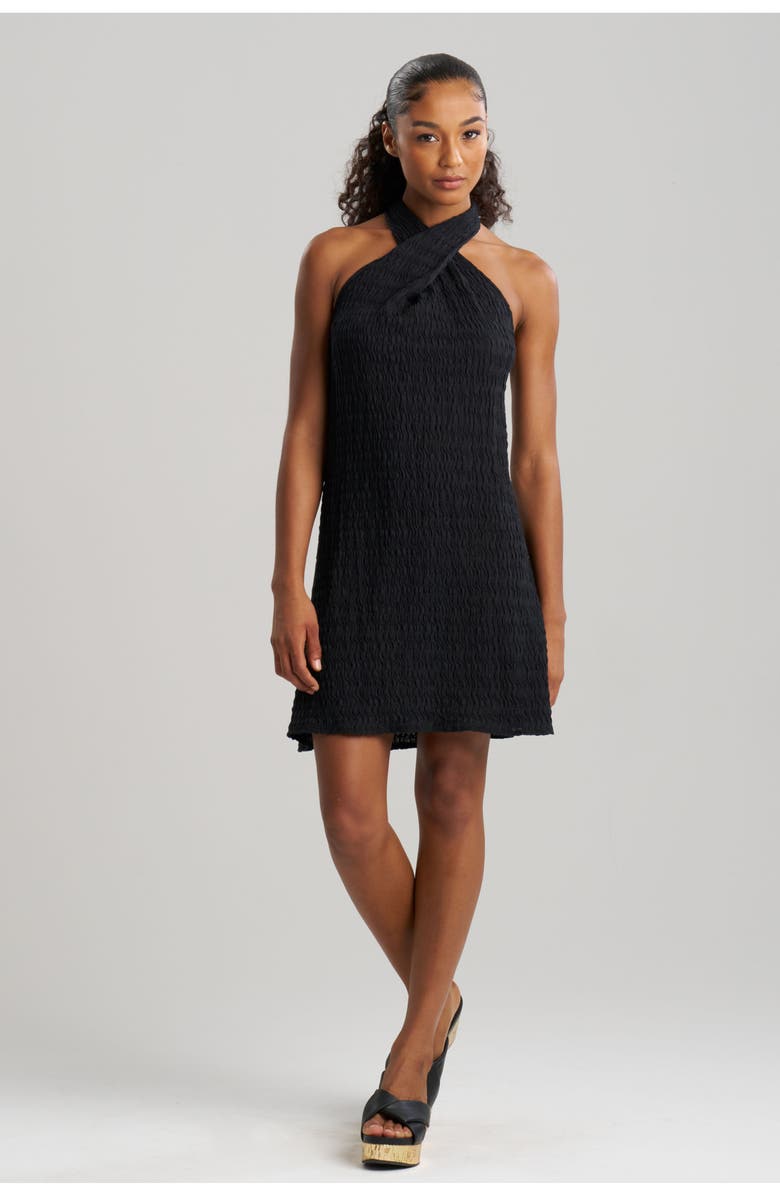 Natori Waves Mini cover-up Halter Dress, Main, color, Black