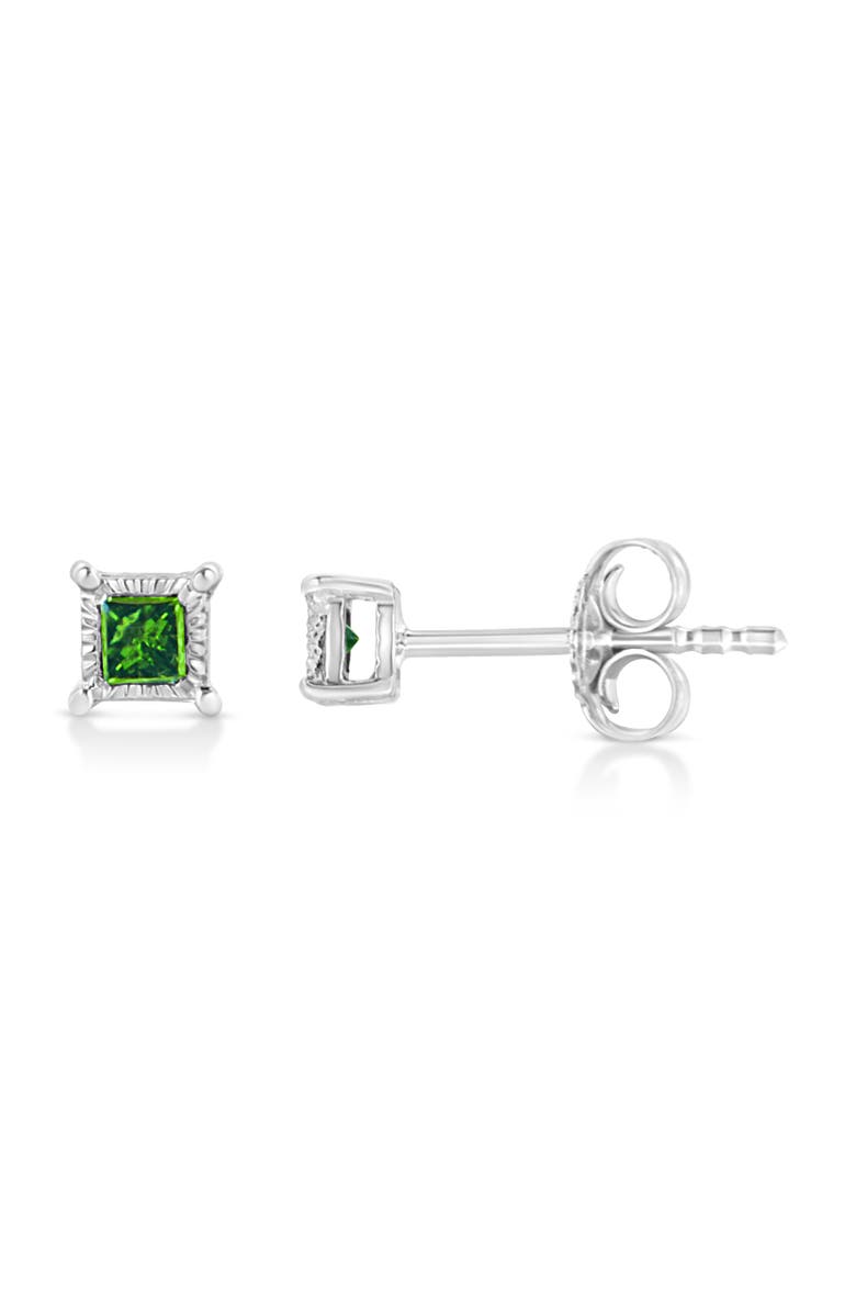 Haus of Brilliance Silver 1/10 Ct Miracle Princess Green Diamond Stud Earrings, Alternate, color, White