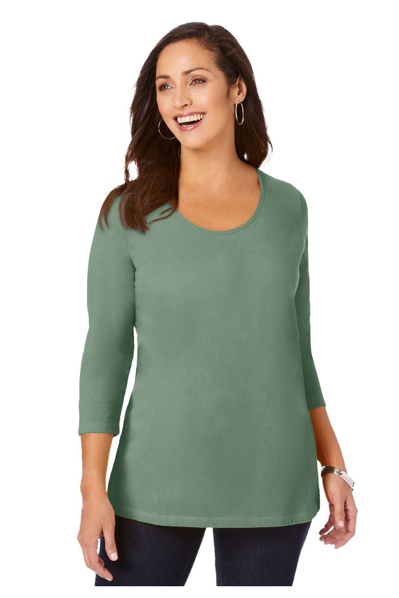 Stretch Cotton Scoop Neck Tee, Main, color, OLIVE DRAB TRIBAL ANIMAL
