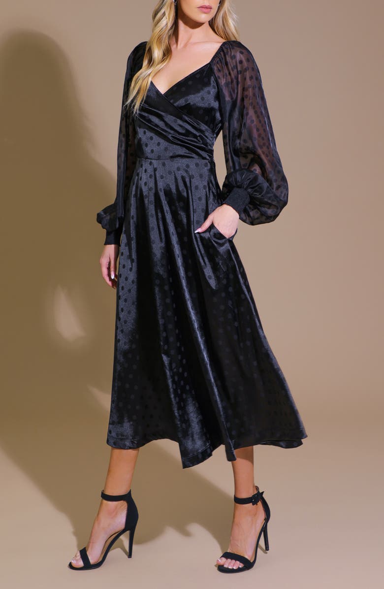 FLYING TOMATO Polka Dot Long Sleeve Maxi Dress, Alternate, color, Black