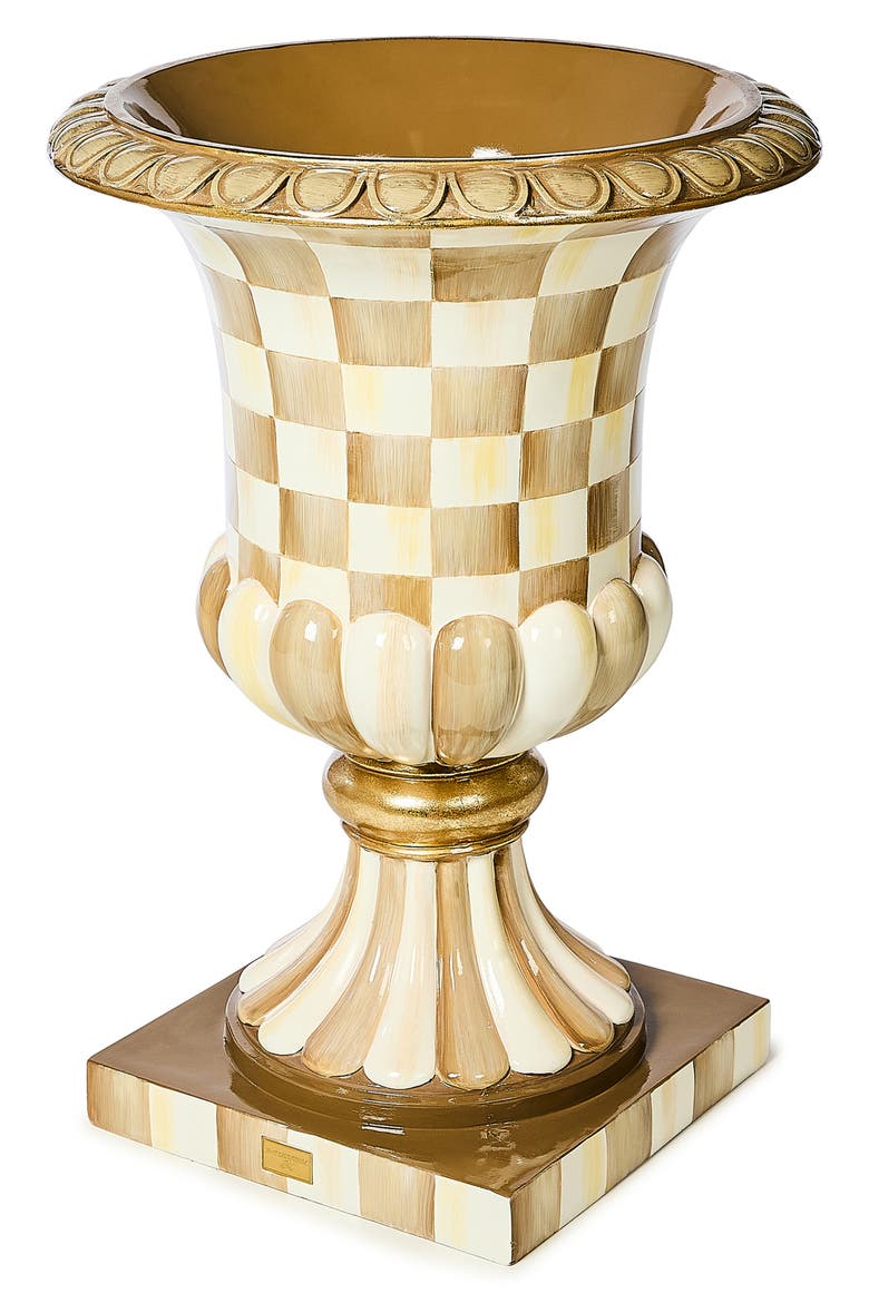 Mocha Check Pedestal Urn, Main, color, MOCHA