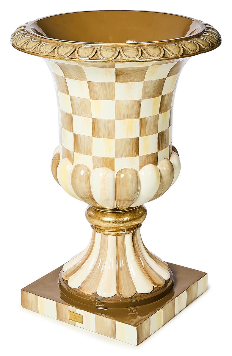 MACKENZIE CHILDS Mocha Check Pedestal Urn, Main, color, Mocha