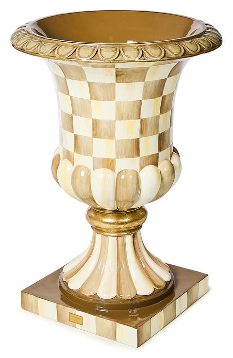 Mocha Check Pedestal Urn