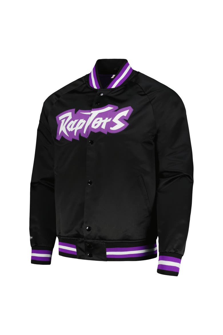 Men's Mitchell & Ness Black Toronto Raptors Hardwood Classics  Throwback Wordmark Raglan Full-Snap Jacket, Alternate, color, Black