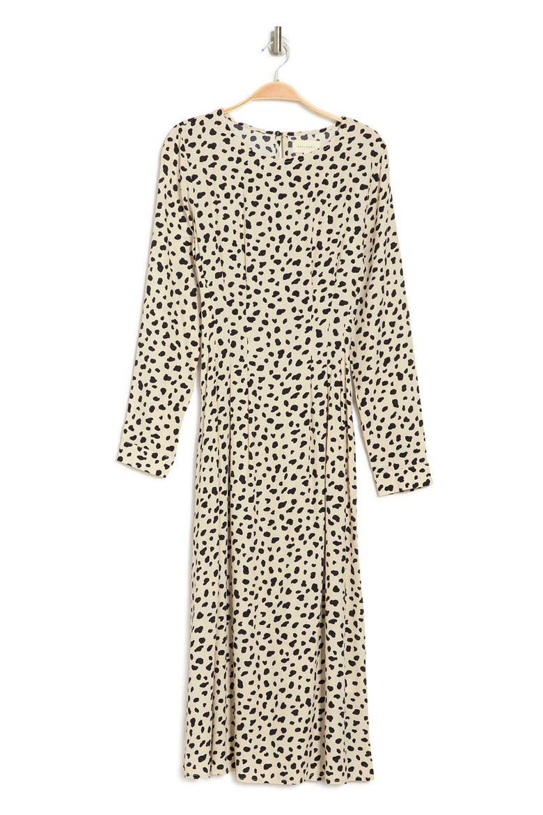 Animal Pattern Long Sleeve Midi Dress, Alternate, color, BLACK/ CREAM
