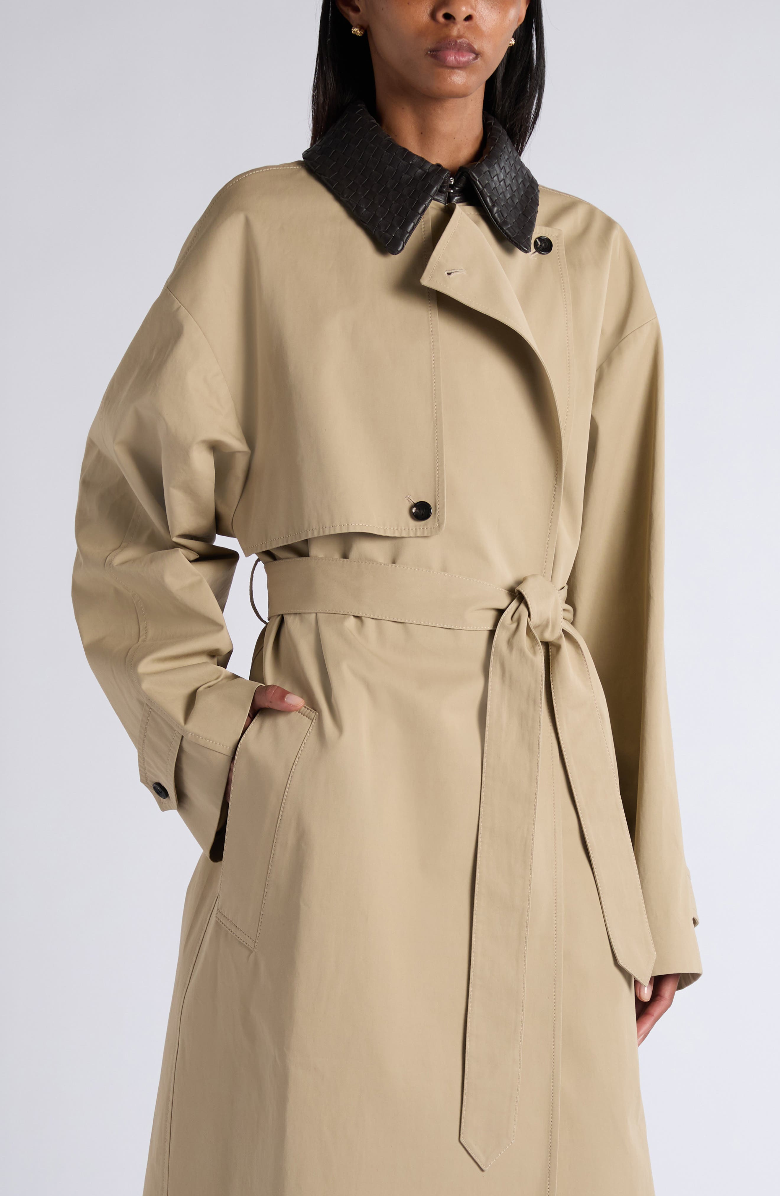ボッテガ・ヴェネタ　ウォーターレペレント　撥水加工ナイロン　コート Bottega Veneta Water Repellent Cotton Trench Coat (Women) | Nordstrom