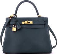 Pre-Owned Hermes Kelly Handbag Green Evercolor with Gold Hardware 28
