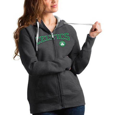 Women's Antigua Charcoal Boston Celtics Team Victory Full-Zip Hoodie