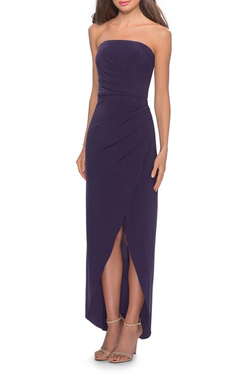 Long Strapless Jersey Dress with Side Ruching
