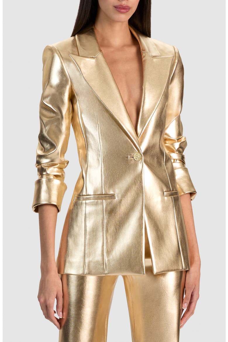Burns Faux Leather Blazer, Main, color, GOLD