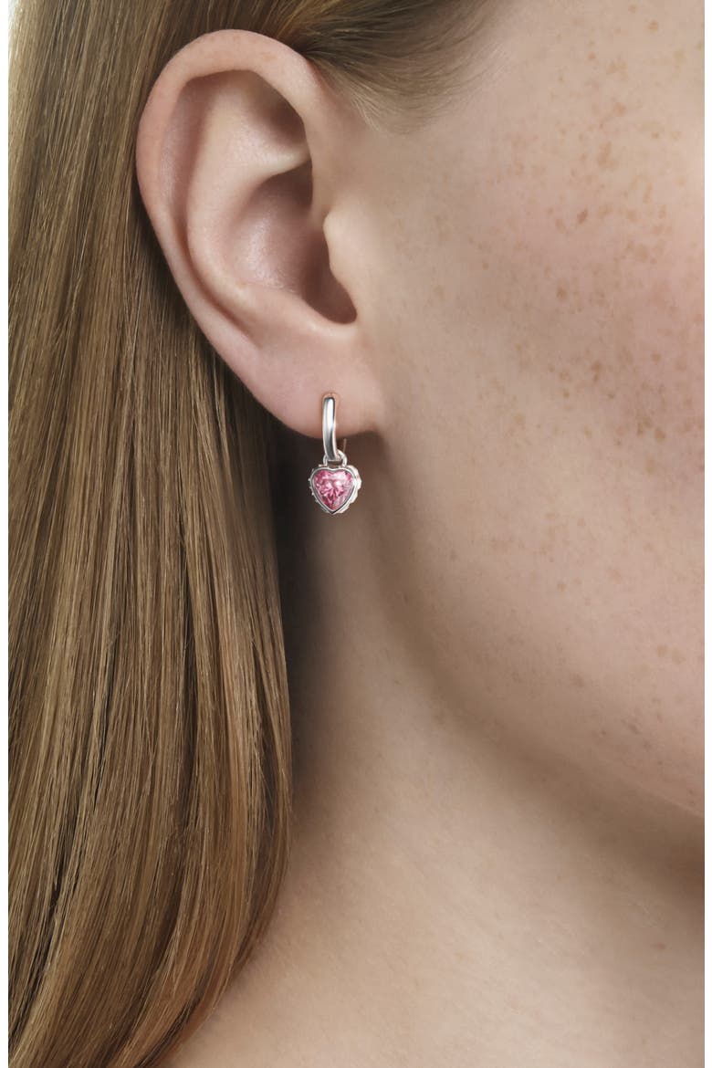 Chroma Heart Hoop Drop Earrings, Main, color, PINK WITH RHODIUM