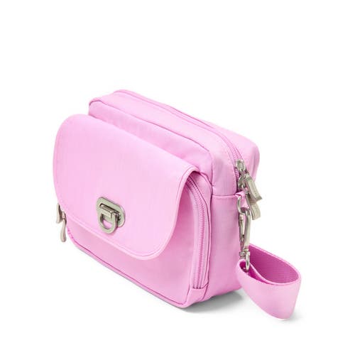 Shop Baggallini Coastal Flip Lock Camera Bag Crossbody In Hibiscus Pink