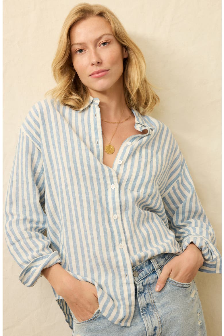 Laguna Stripe Linen Button-Up Shirt, Alternate, color, OCEAN LUCY STRIPE