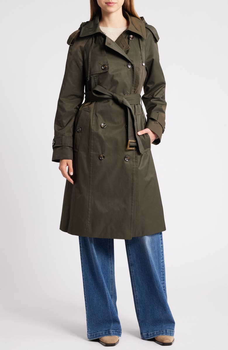 London Fog Water Resistant Belted Trench Coat, Main, color, Olive