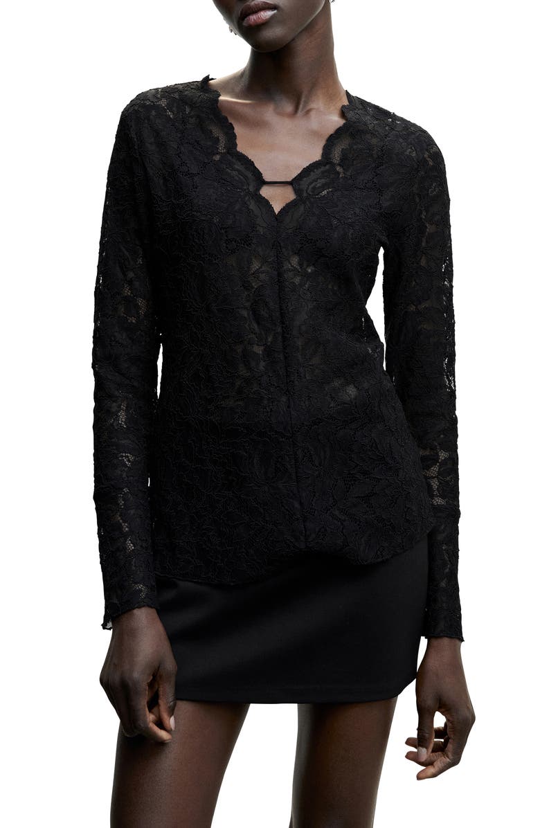 MANGO Floral Guipure Lace Long Sleeve Top, Main, color, 