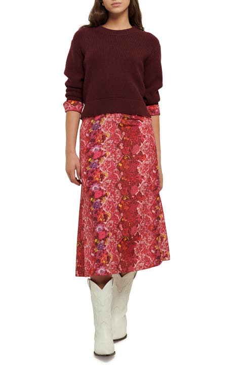 Gabriella Mixed Media Long Sleeve Midi Dress