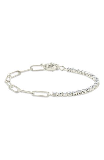 Sterling Forever Pave Cz Paperclip Chain Bracelet In Silver