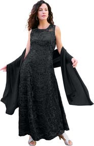 Roaman's Plus Size Allover Lace Embellished Shawl Gown