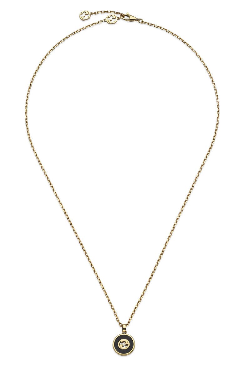 Interlocking-G Black Onyx Pendant Necklace, Alternate, color, YELLOW GOLD