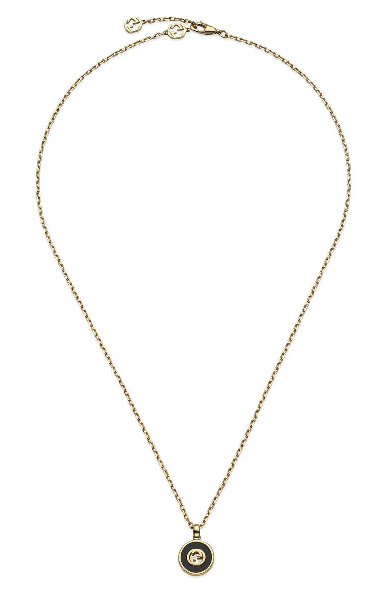 Gucci Interlocking-G Black Onyx Pendant Necklace, Alternate, color, Yellow Gold
