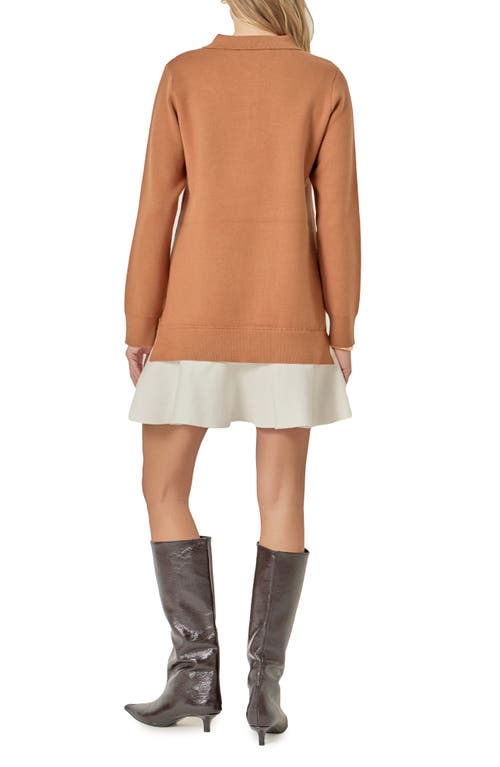 English Factory Argyle Long Sleeve Knit Minidress In Brown