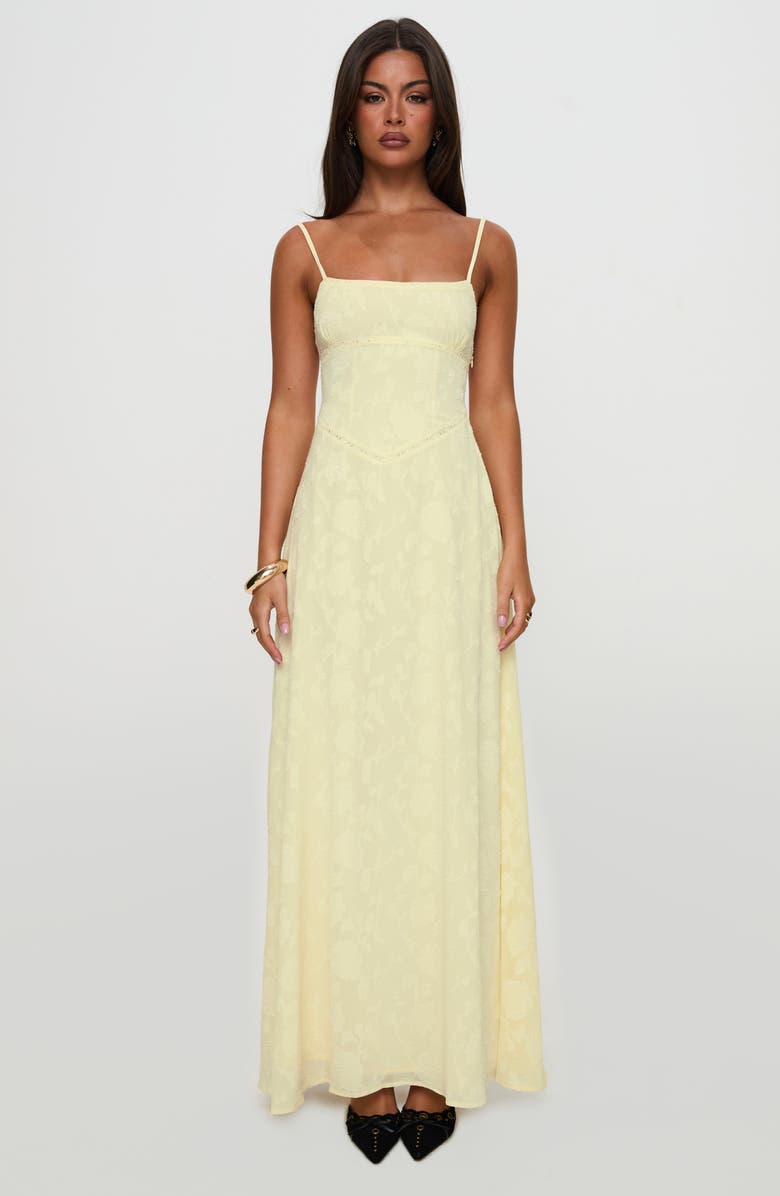 Princess Polly South of France Floral Embroidered Sleeveless Gown, Alternate, color, Yellow