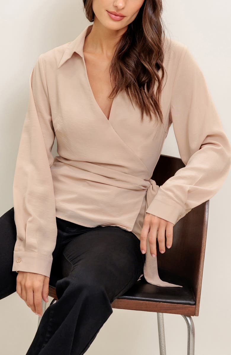 FLYING TOMATO Solid Wrap Top, Alternate, color, Light Taupe