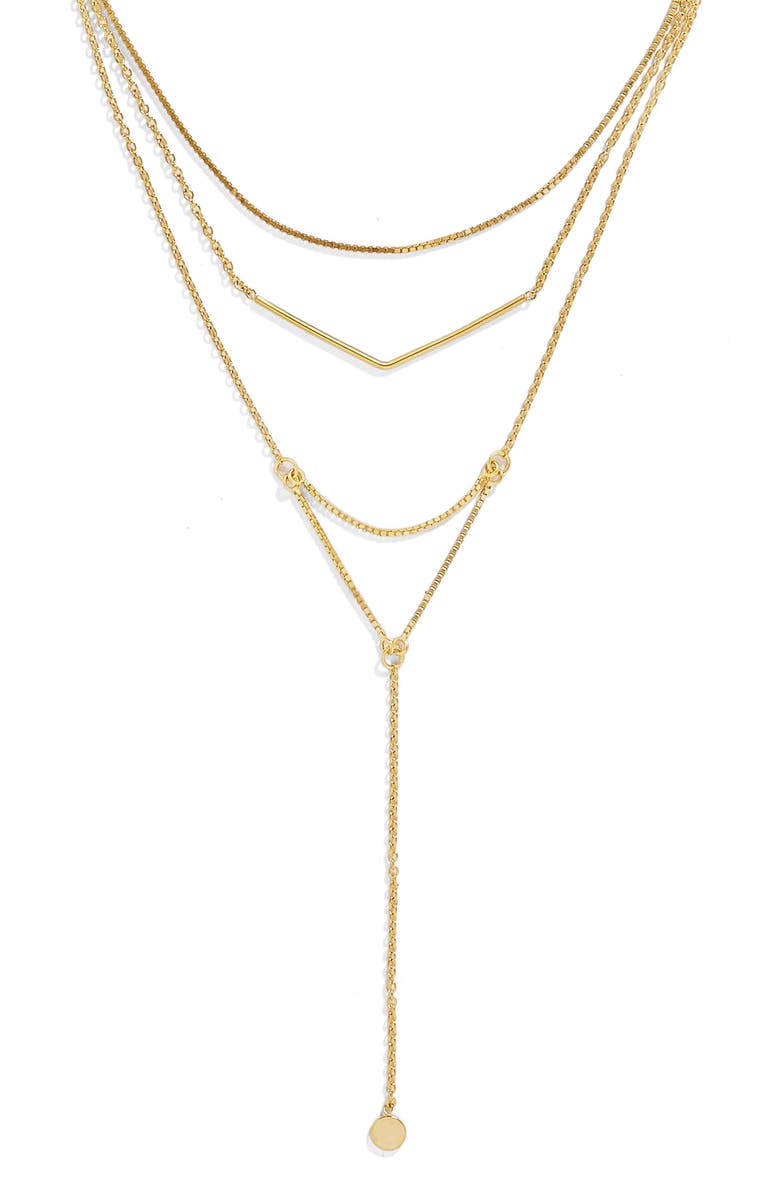 BaubleBar Tris Everyday Connected Y 18-Karat Gold Plate Necklace, Alternate, color, 