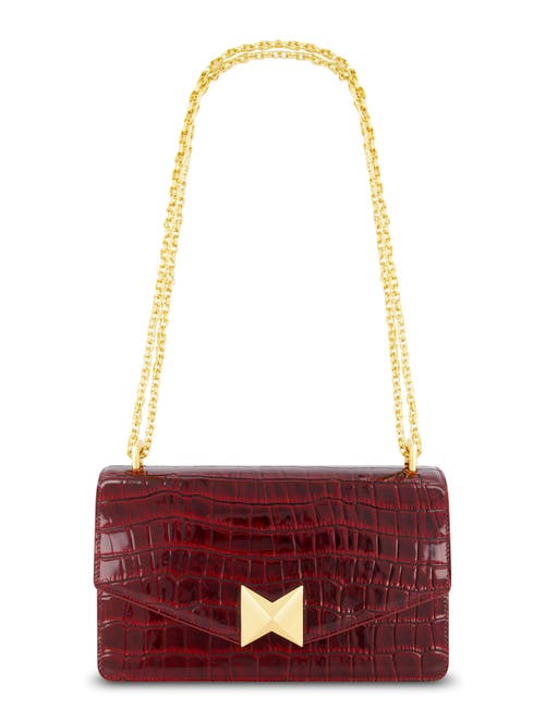 Mac Duggal Gold Plated Hardware Crocodile Leather Shoulder Bag In Oxblood