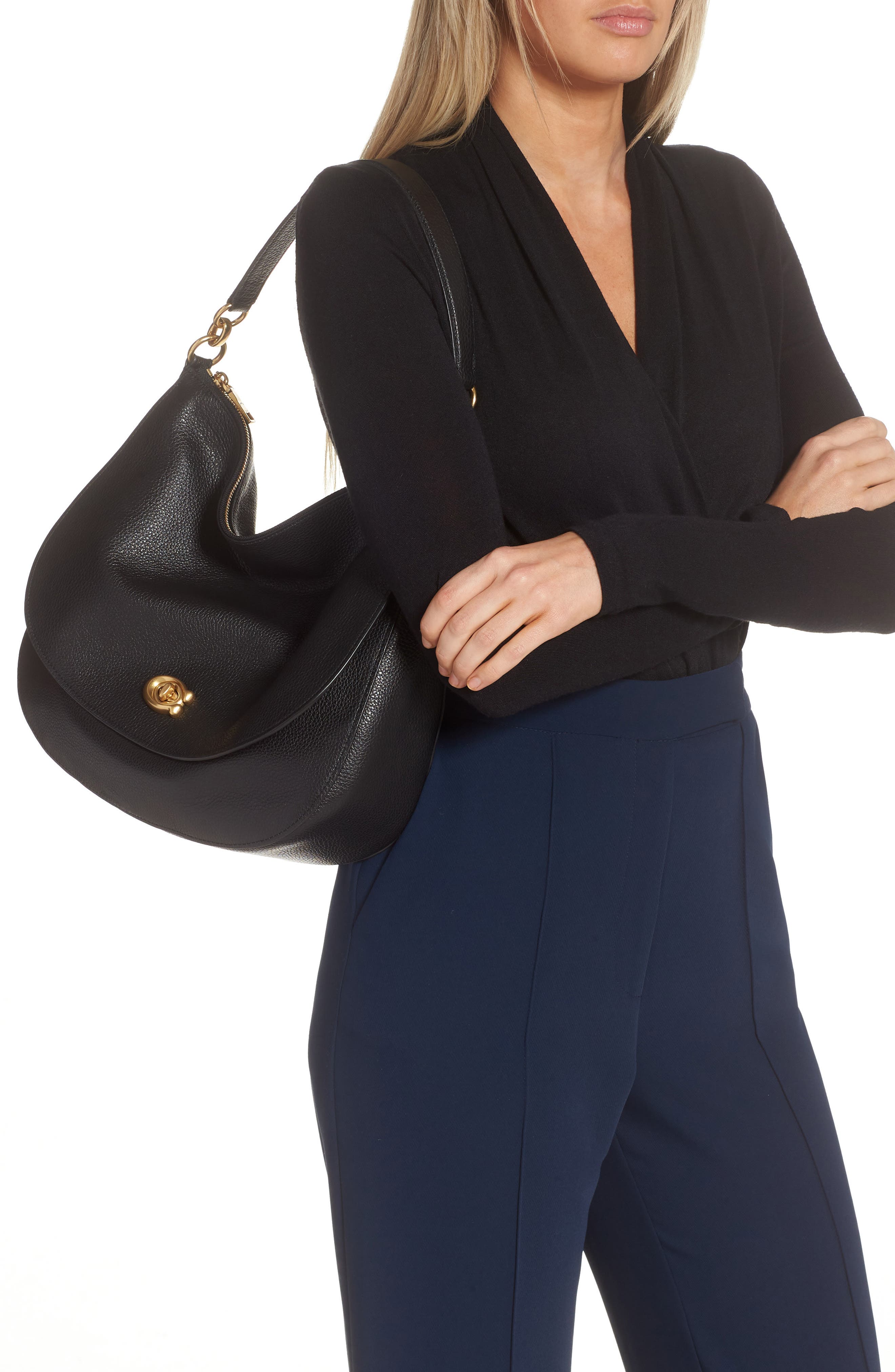 Polished Pebble Leather Shoulder Bag (Nordstrom Exclusive), Alternate, color, B4/ BLACK