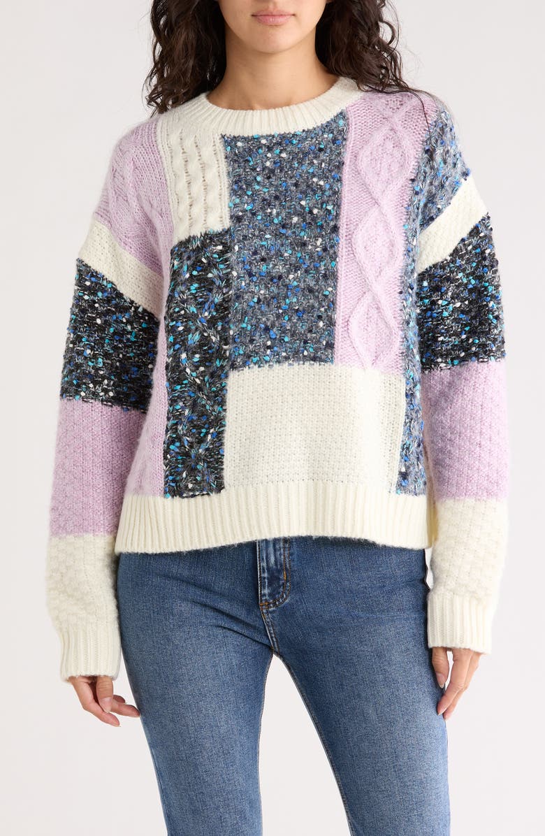 Desigual Mixed Stitch Patchwork Sweater, Main, color, Light Beige